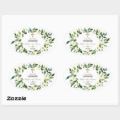 Charming White Floral Wreath Heilige Communie Ovale Sticker (Vel)
