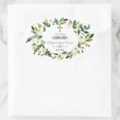 Charming White Floral Wreath Heilige Communie Ovale Sticker (Tas)