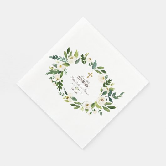 Charming White Floral Wreath Heilige Communie Servet (Hoek)
