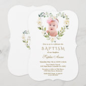 Charming White Flowers Floral Girl Foto Baptisme Kaart (Voorkant / Achterkant)
