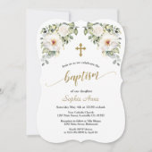 Charming White Flowers Gold Baptism Calligrafie Kaart (Voorkant)