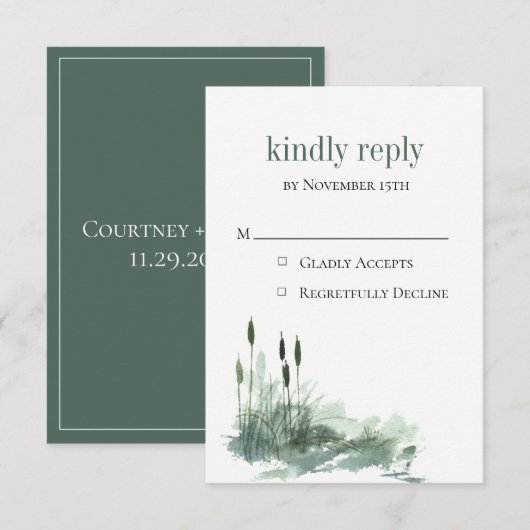 Charming Wildwood Reeds Wedding RSVP Kaart (Voorkant / Achterkant)