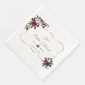 Charming Winter Burgundy Floral Pine Gold Wedding Servet (Hoek)