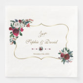 Charming Winter Burgundy Floral Pine Gold Wedding Servet (Voorkant)