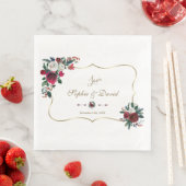 Charming Winter Burgundy Floral Pine Gold Wedding Servet (Insitu)