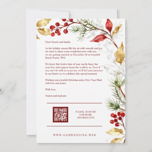 Charming Winter Christmas Botanical Frame Wedding Save The Date (Achterkant)