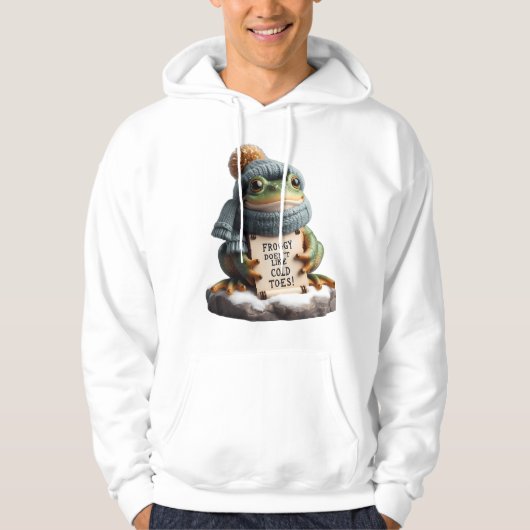 Charming Winter Frog in Knitwear: Cold ToesT-Shirt Hoodie (Voorkant)