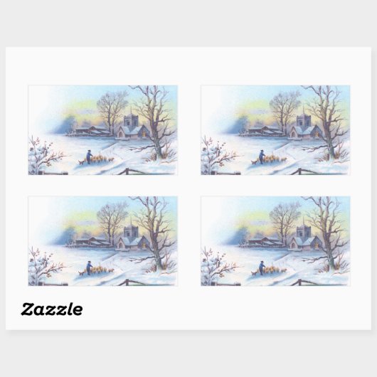 Charming Winter Scene 2 Rechthoekige Sticker (Vel)