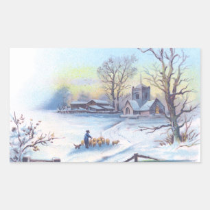 Charming Winter Scene 2 Rechthoekige Sticker