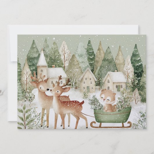 Charming winter scene with animals Merry Christmas Feestdagenkaart (Voorkant)