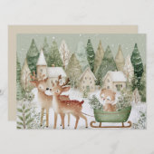 Charming winter scene with animals Merry Christmas Feestdagenkaart (Voorkant / Achterkant)