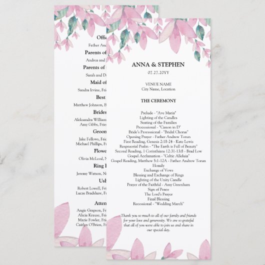 Charming Wisteria Floral Wedding Programme Programmakaart (Voorkant / Achterkant)