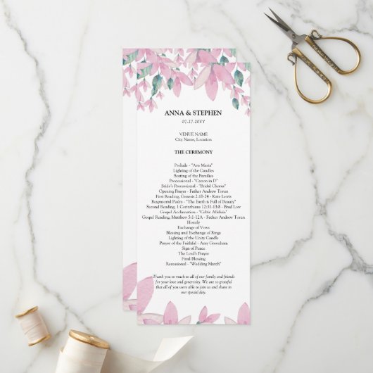 Charming Wisteria Floral Wedding Programme Programmakaart (Voorkant / Achterkant in situ)