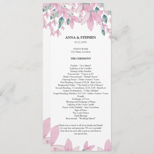 Charming Wisteria Floral Wedding Programme Programmakaart (Voorkant / Achterkant)