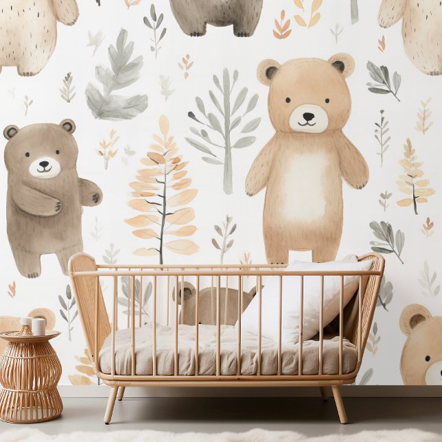 Charming Woodland Baby Beer Waterverf Behang (Creator heeft geüpload)