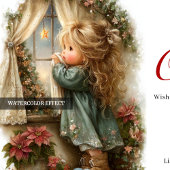 Charmingly Little Girl Awaits Santa Digital   Feestdagenkaart