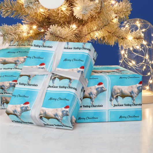 Charolais Bull in Santa Hat Cadeaupapier (Feestdagen)
