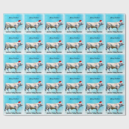Charolais Bull in Santa Hat Cadeaupapier (Vlak)