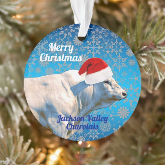 Charolais Bull in Santa Hat-kerstversiering Ornament (Boom)