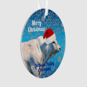 Charolais Bull in Santa Hat-kerstversiering Ornament (voorkant)