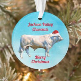 Charolais Bull in Santa Hat  Ornament
