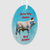 Charolais Bull in Santa Hat  Ornament (voorkant)