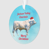 Charolais Bull in Santa Hat  Ornament (voorkant)