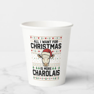 Charolais Kerst Koe Ugly Sweater Vector Design Papieren Bekers