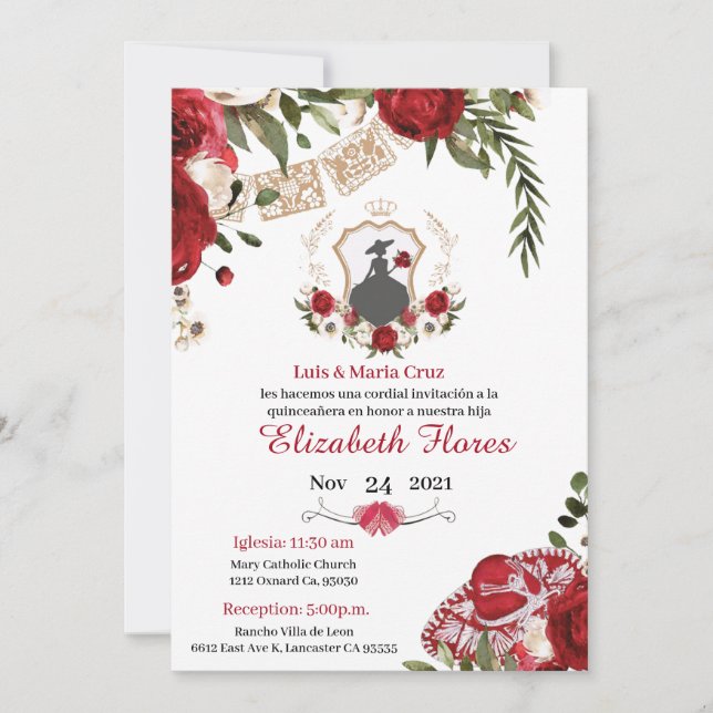 Charra Burgundy Red, Charro Westerne Uitnodiging (Voorkant)