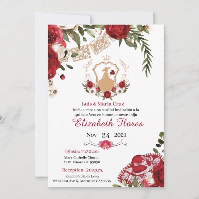 Charra Burgundy Red Gold, Westerne uitnodiging (Voorkant)