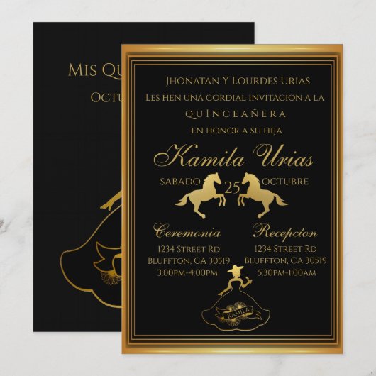 Charra Mexican Gold Invitation Kaart (Voorkant / Achterkant)