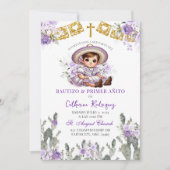 Charra Paarse Rozen Mexicaans Bautizo Y Primer Ani Kaart (Voorkant)