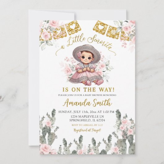 Charra Pink Roses Baby shower Kaart (Voorkant)