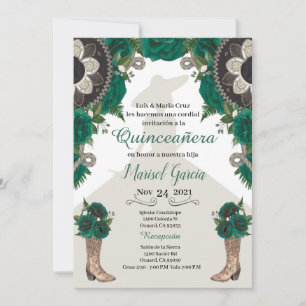 Charra Quinceanera Invitation Green Gold Mariachi