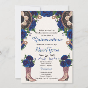 Charra Quinceanera Invitation, Royal Blue Mariachi