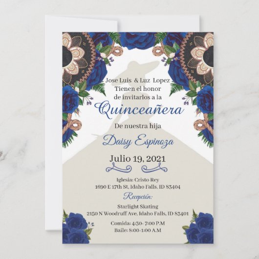 Charra Quinceanera Invitation, Royal blue Mariachi Kaart (Voorkant)