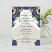 Charra Quinceanera Invitation, Royal blue Mariachi Kaart (Staand voorkant)