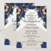 Charra Quinceanera Invitation, Royal blue Mariachi Kaart (Voorkant / Achterkant)