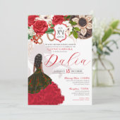 Charra Quinceañera Rode Roos Bloemenkroon Westers Kaart (Staand voorkant)