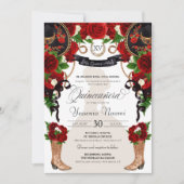 Charra Quinceanos Western Red Roses Black Mariachi Kaart (Voorkant)