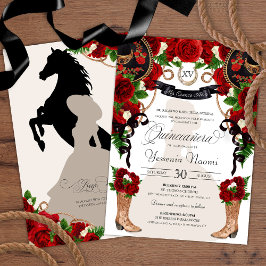 Charra Quinceanos Western Red Roses Black Mariachi Kaart