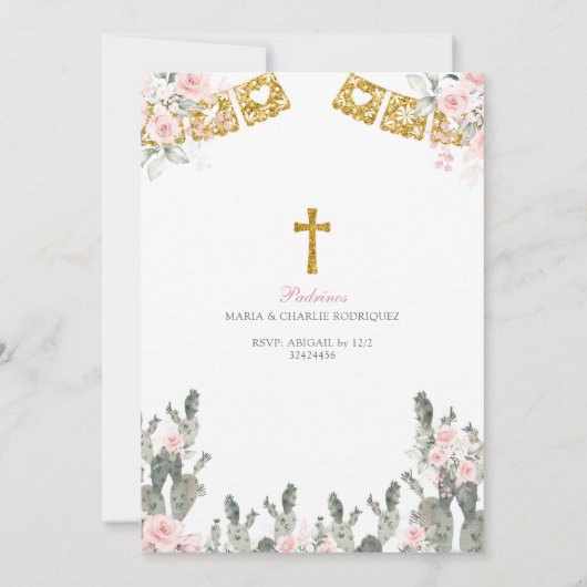 Charra Rozen Mexicaanse Bautizo y Primer Anito Kaart (Achterkant)