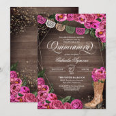 Charra Rustic Cowgirl Pink Rose Quinceañera Kaart (Voorkant / Achterkant)