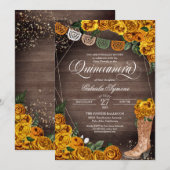 Charra Rustic Cowgirl Yellow Rose Quinceañera Kaart (Voorkant / Achterkant)