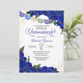 Charra Rustic Papel Picado Blue Rozen Quinceañera Kaart (Staand voorkant)