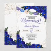 Charra Rustic Papel Picado Blue Rozen Quinceañera Kaart (Voorkant / Achterkant)