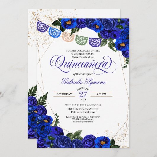 Charra Rustic Papel Picado Blue Rozen Quinceañera Kaart (Voorkant / Achterkant)