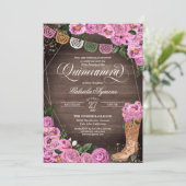 Charra Rustic Roses Cowgirl Boots Quinceañera Kaart (Staand voorkant)