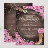 Charra Rustic Roses Cowgirl Boots Quinceañera Kaart (Voorkant / Achterkant)