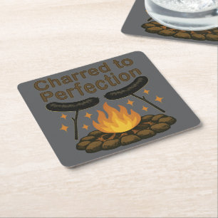 Charred to Perfection Grappige kampvuur hotdog Kartonnen Onderzetters